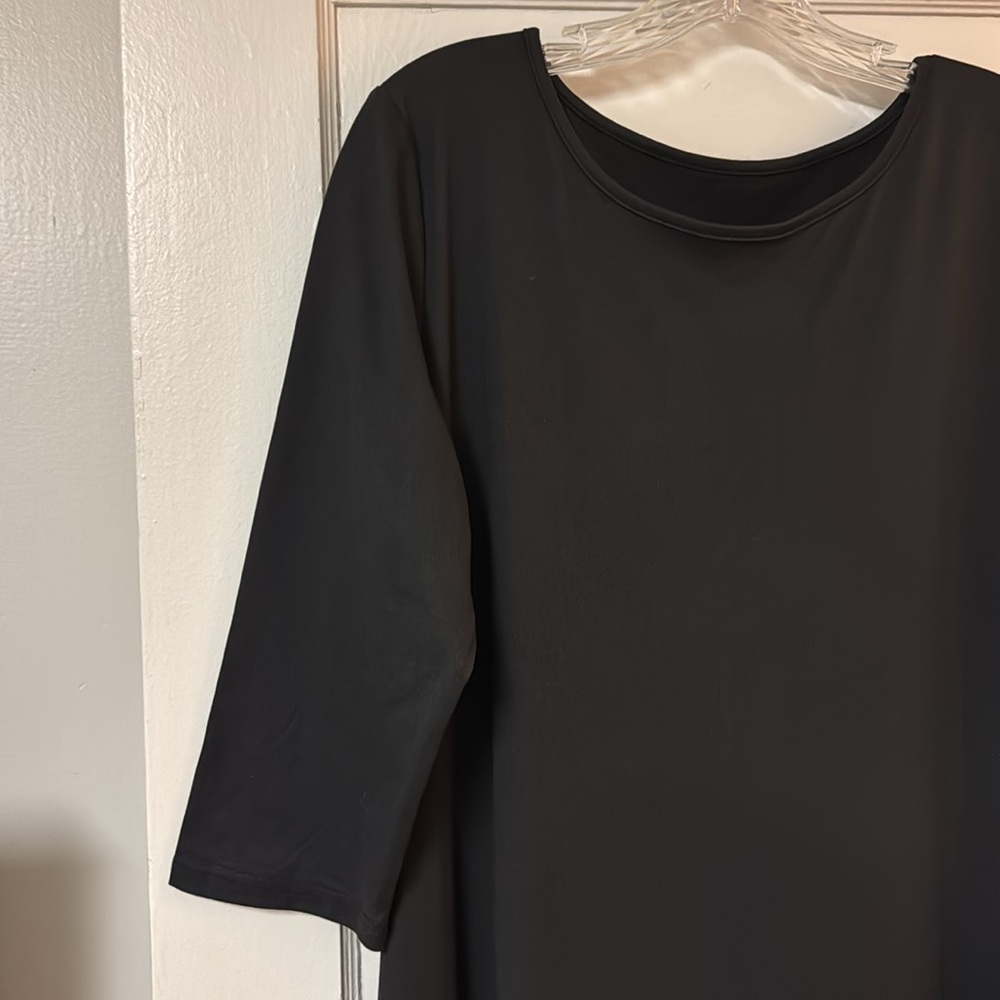 Long Black Knit dress 3/4 Sleeve with Colorful Print Insert Button Detail Size L - Picture 8 of 11